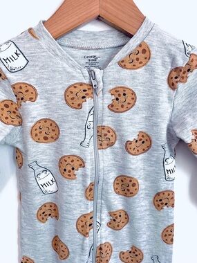 6/$20💥🍪 Milk & Cookies! Unisex Footie Sleeper Pajamas, Soft Gray Cotton Viscose